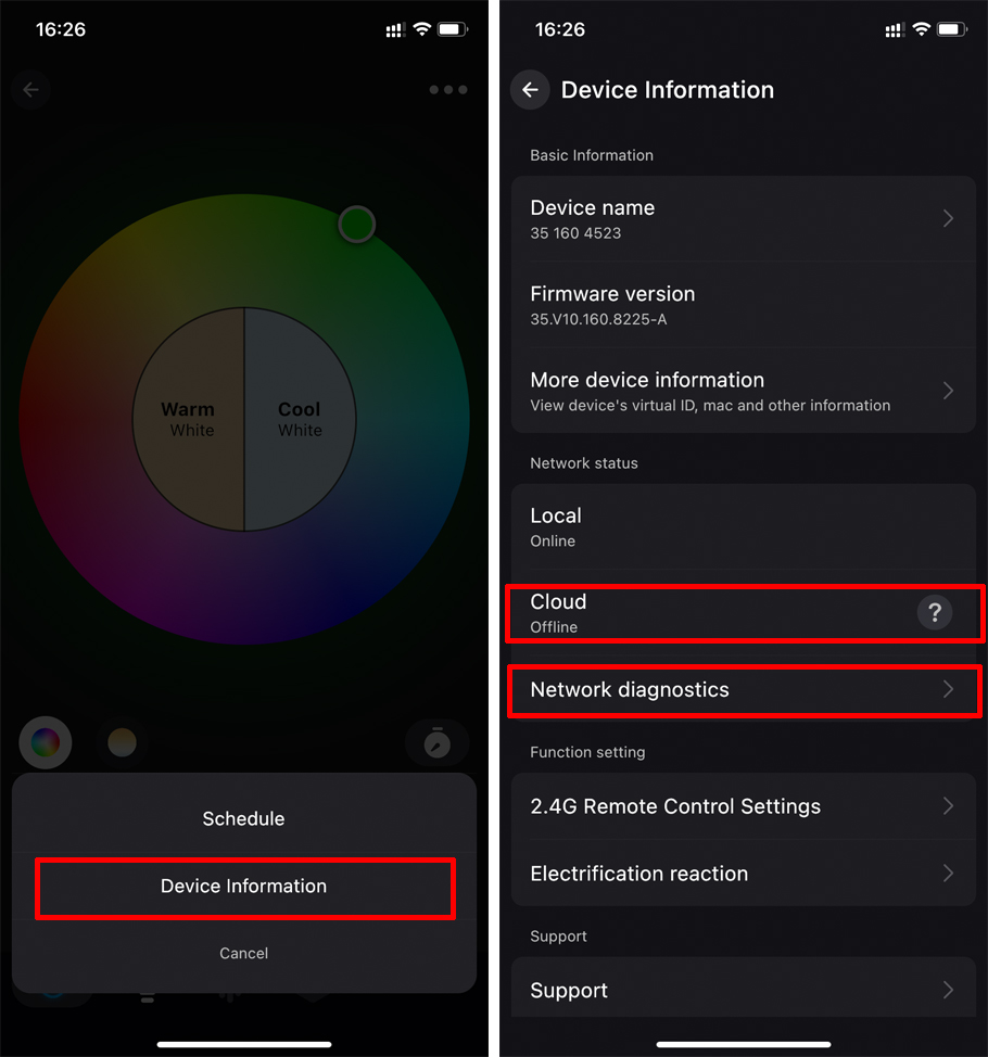 If the smart device does not support the【Network diagnostics】function ...